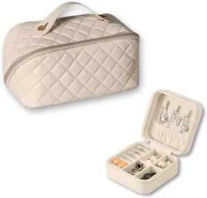 Travel Set  Cosmetic Bag & Jewelry Organizer, Spacious Toiletry & Makeup Bag for Women, Organizer Keeps Rings, Chains & Earrings Sorted Out, Set Ideal for Travel, Vacation, Gift, and Daily Use.