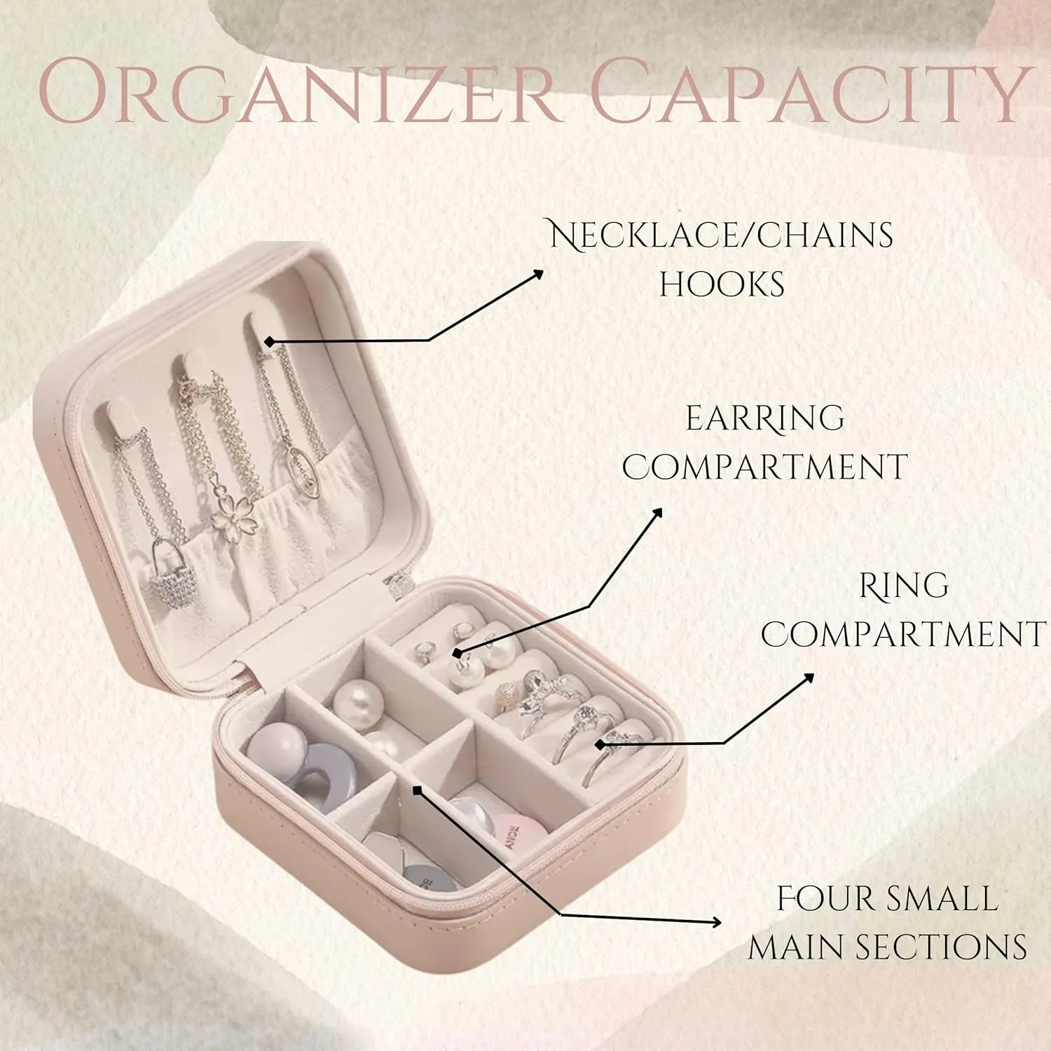 Travel Set  Cosmetic Bag & Jewelry Organizer, Spacious Toiletry & Makeup Bag for Women, Organizer Keeps Rings, Chains & Earrings Sorted Out, Set Ideal for Travel, Vacation, Gift, and Daily Use.