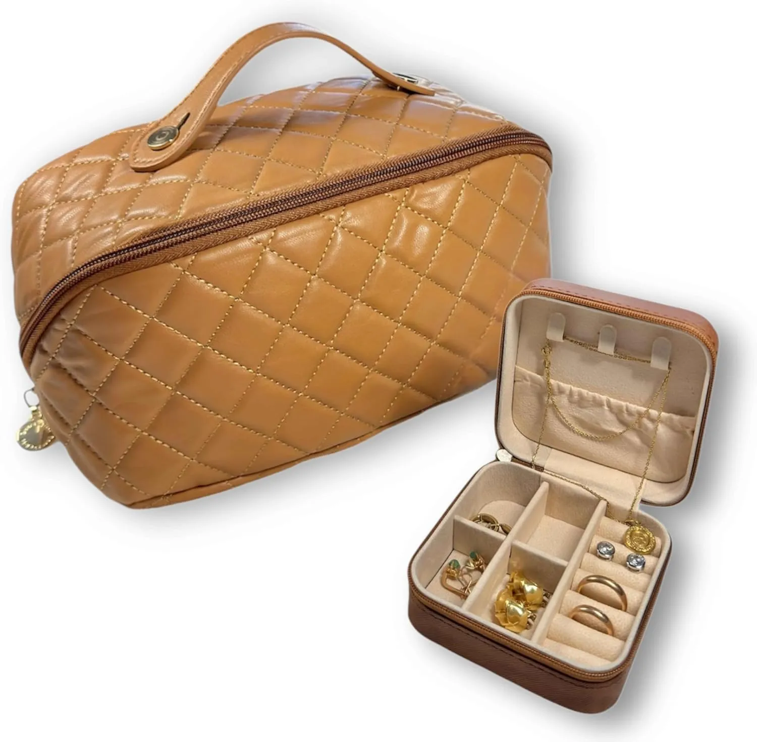Travel Set  Cosmetic Bag & Jewelry Organizer Spacious Toiletry & Makeup Bag for Women, Organizer Keeps Rings, Chains & Earrings Sorted Out, Set Ideal for Travel, Vacation, Gift, and Daily Use.
