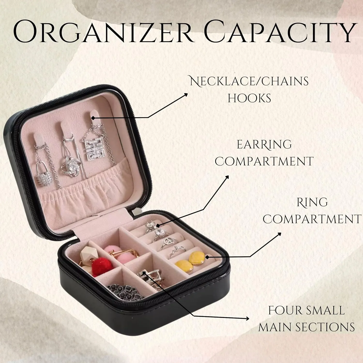 Travel Set  Cosmetic Bag & Jewelry Organizer, Spacious Toiletry & Makeup Bag for Women, Organizer Keeps Rings, Chains & Earrings Sorted Out, Set Ideal for Travel, Vacation, Gift, and Daily Use.