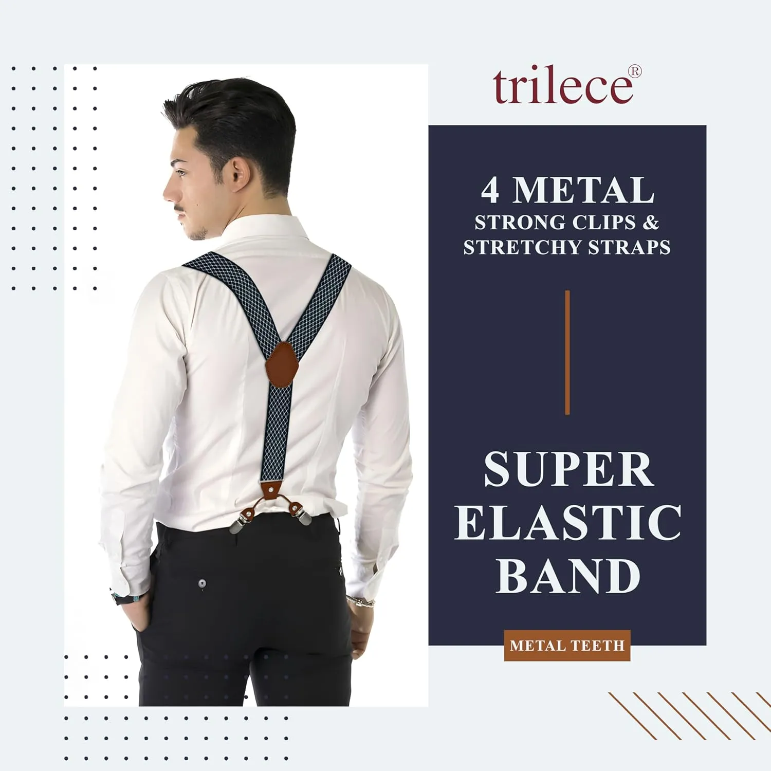 trilece Mens Suspenders Solid Straight Clip Adjustable Y Back Costume Wedding Prom Tuxedo Dress Suspenders