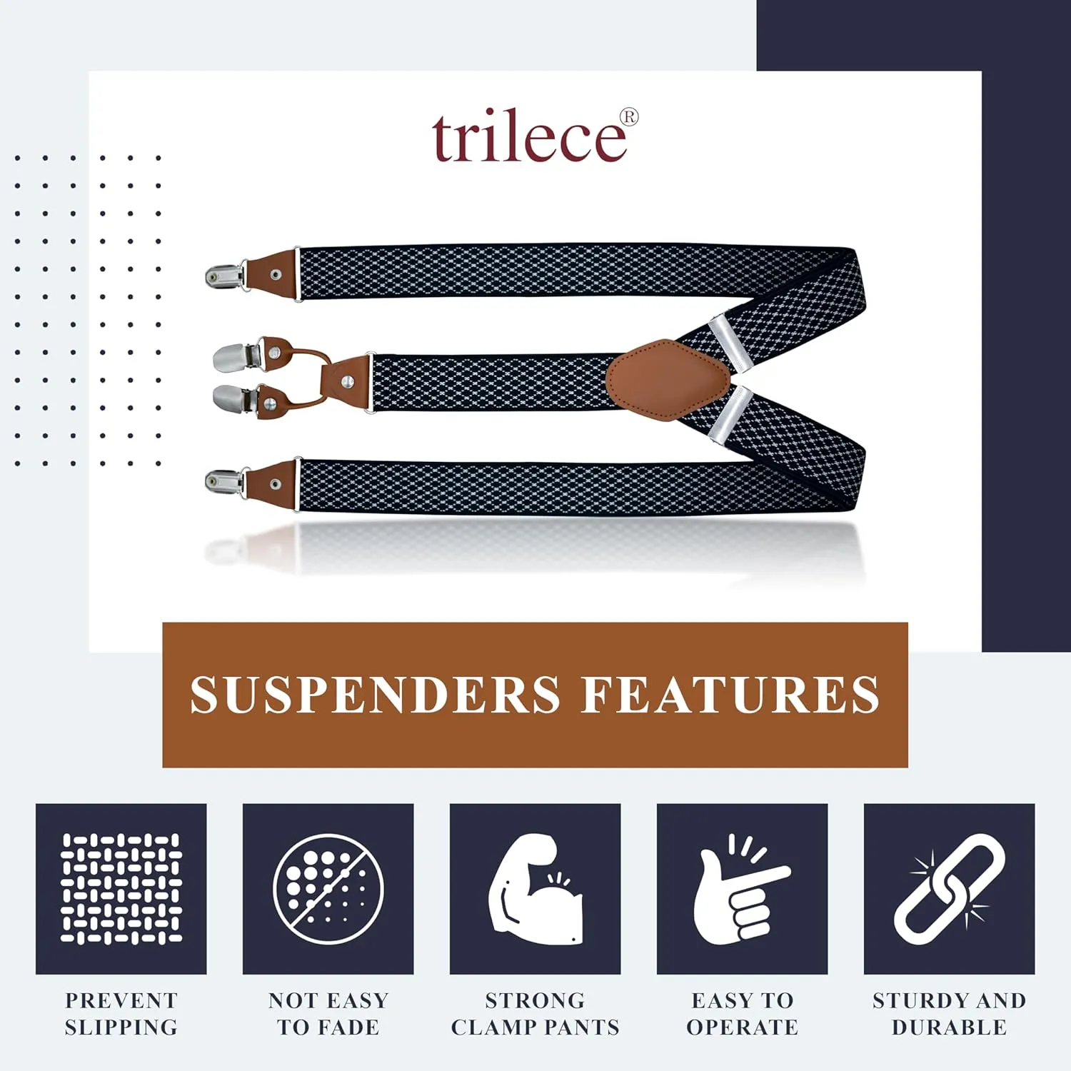 trilece Mens Suspenders Solid Straight Clip Adjustable Y Back Costume Wedding Prom Tuxedo Dress Suspenders
