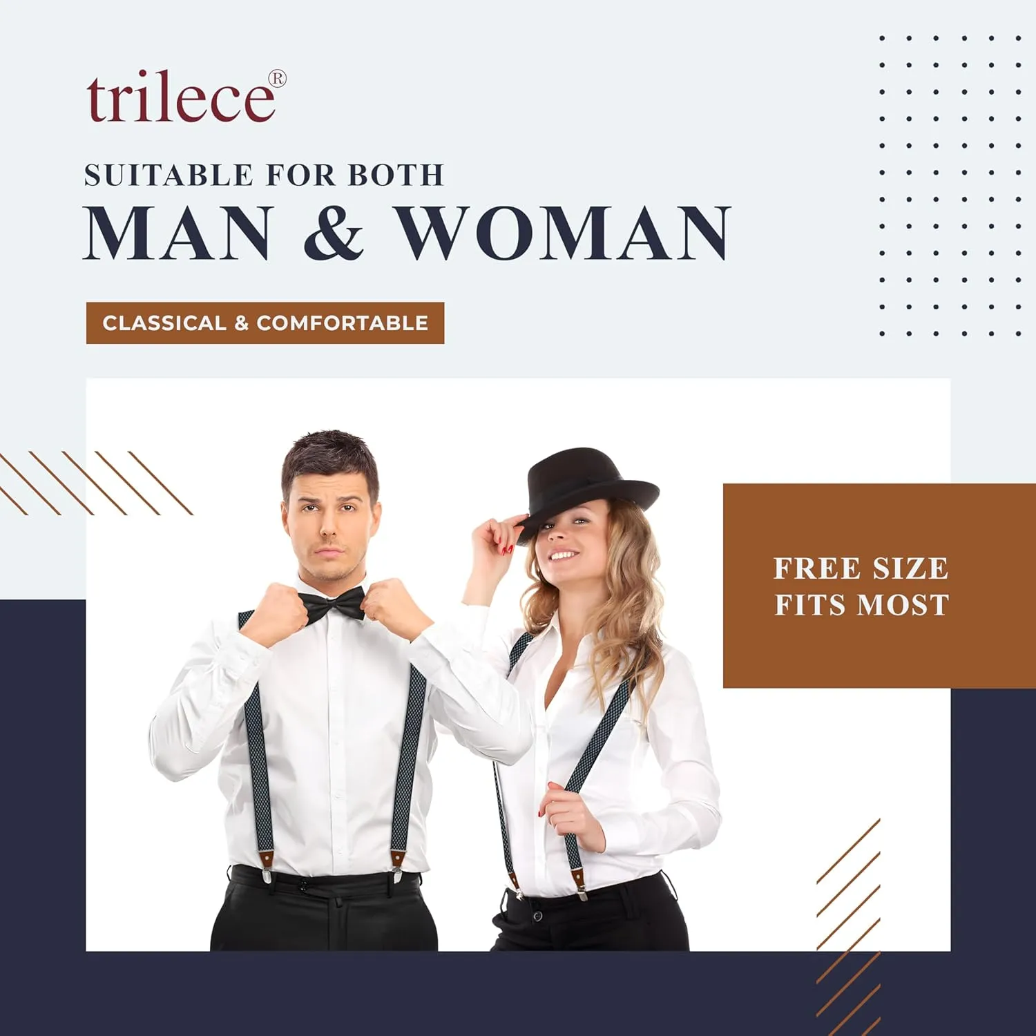 trilece Mens Suspenders Solid Straight Clip Adjustable Y Back Costume Wedding Prom Tuxedo Dress Suspenders