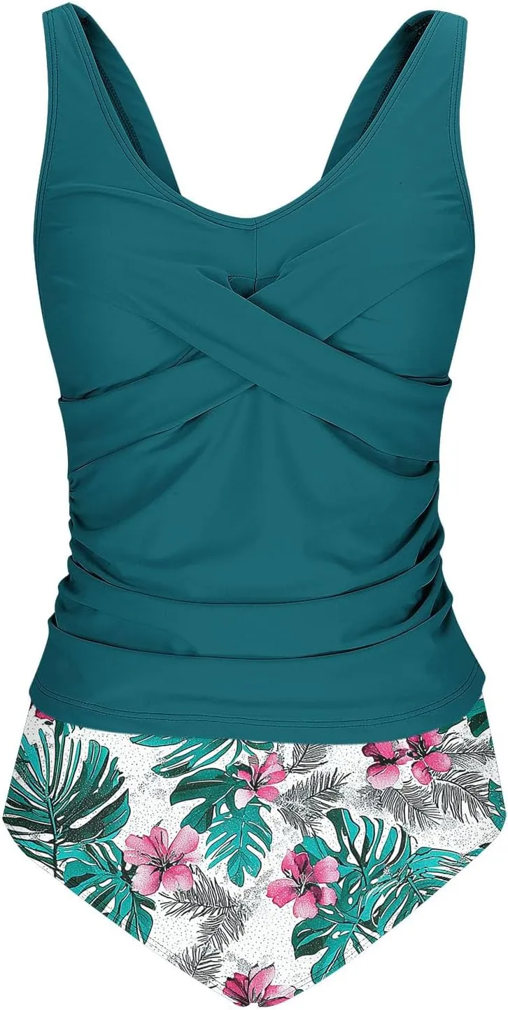 Tummy Control Swimsuits for Women Twist Front Bathing Suit Floral Two Piece Swimsuit Sexy Swimsuit Built in Bra 2025
