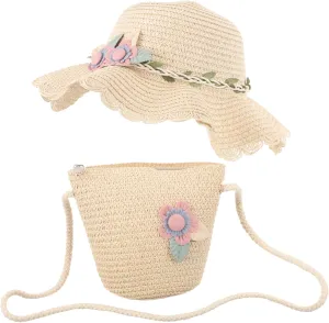 VALICLUD Boys and Girls Girls Beach Bag 2 Set Summer Sun Hat Tote Bag Fashion Trendy