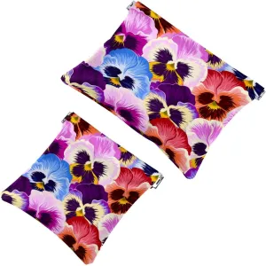Varicolored Pansies Flower Pocket Cosmetic Bag, Waterproof Squeeze Makeup Bag No Zipper Self-Closing, Portable Mini Travel Storage for Headphones Jewelry