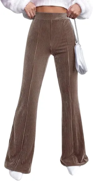 Velvet Flared Pants for Women Fall Winter High Elastic Waist Lounge Trousers Striped Palazzo Pants
