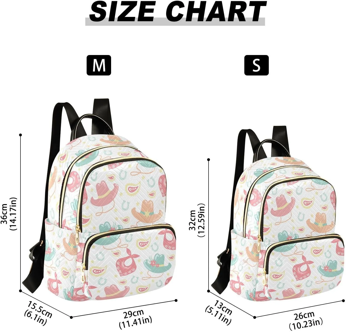 VIGTRO Women Fashion Backpack Quilted Mini Purse Cowboy Western Cowgirl Hats, Lightweight Travel Casual Shoulder Backpack with Adjustable Straps Size M