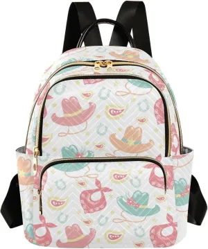 VIGTRO Women Fashion Backpack Quilted Mini Purse Cowboy Western Cowgirl Hats, Lightweight Travel Casual Shoulder Backpack with Adjustable Straps Size M