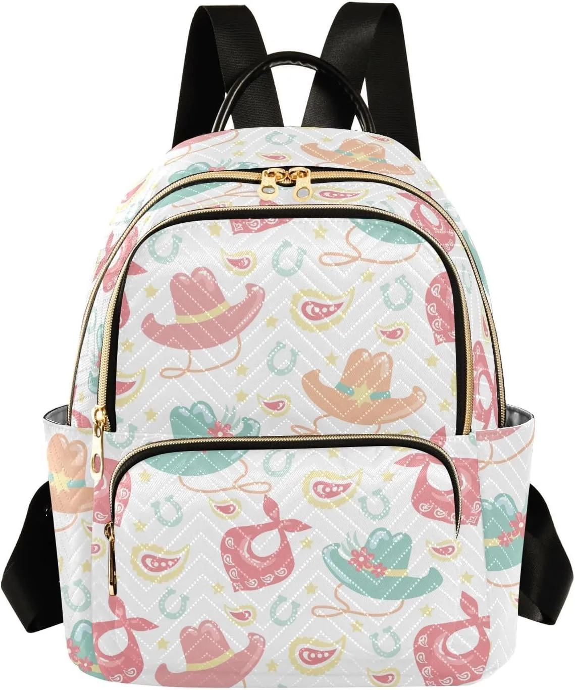 VIGTRO Women Fashion Backpack Quilted Mini Purse Cowboy Western Cowgirl Hats, Lightweight Travel Casual Shoulder Backpack with Adjustable Straps Size M