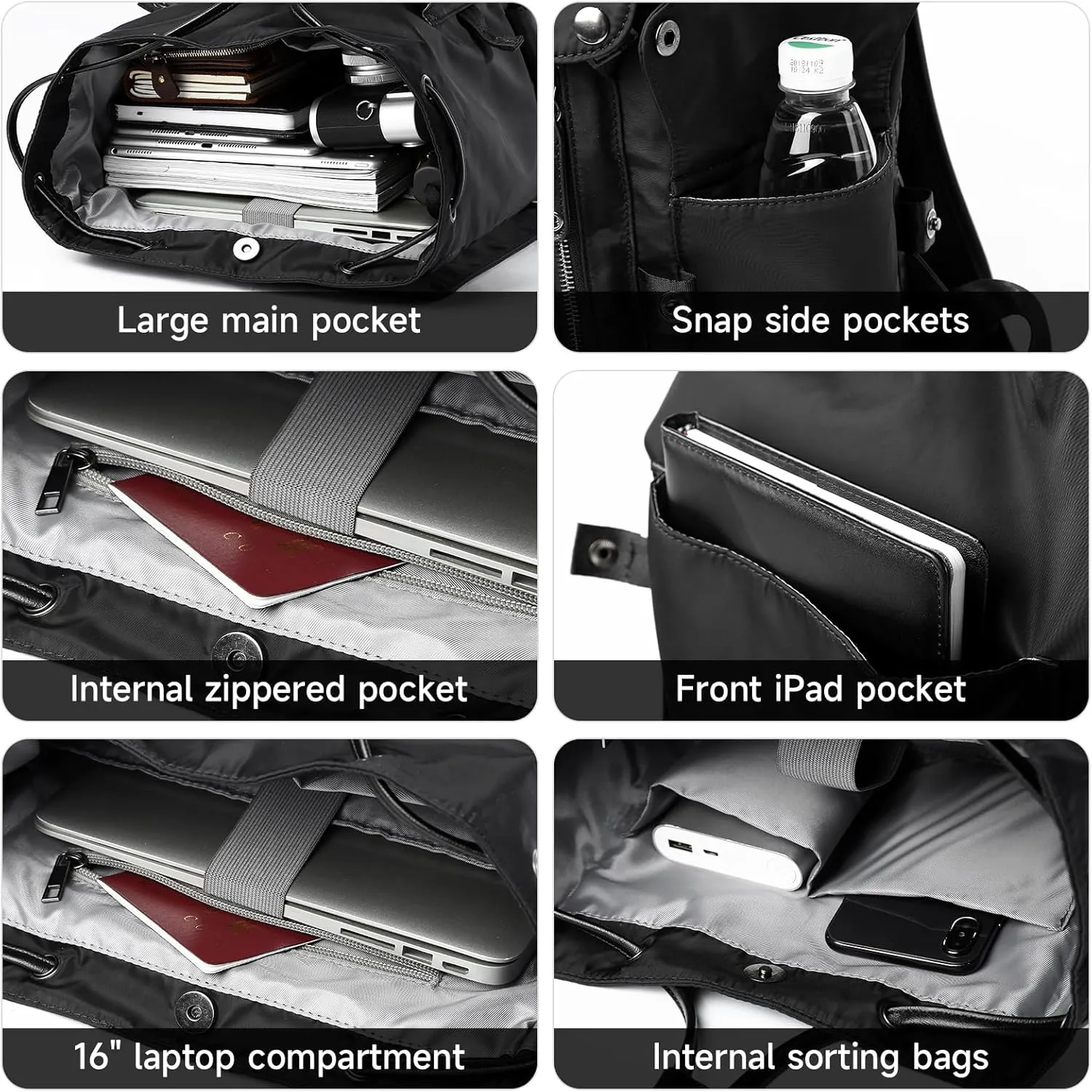 Vintage Backpack Men Fit 15.6 Laptop Waterproof School Bag Casual Suitable Fitness Sports Travel Hiking Work Commuting Class College Bookbag Black