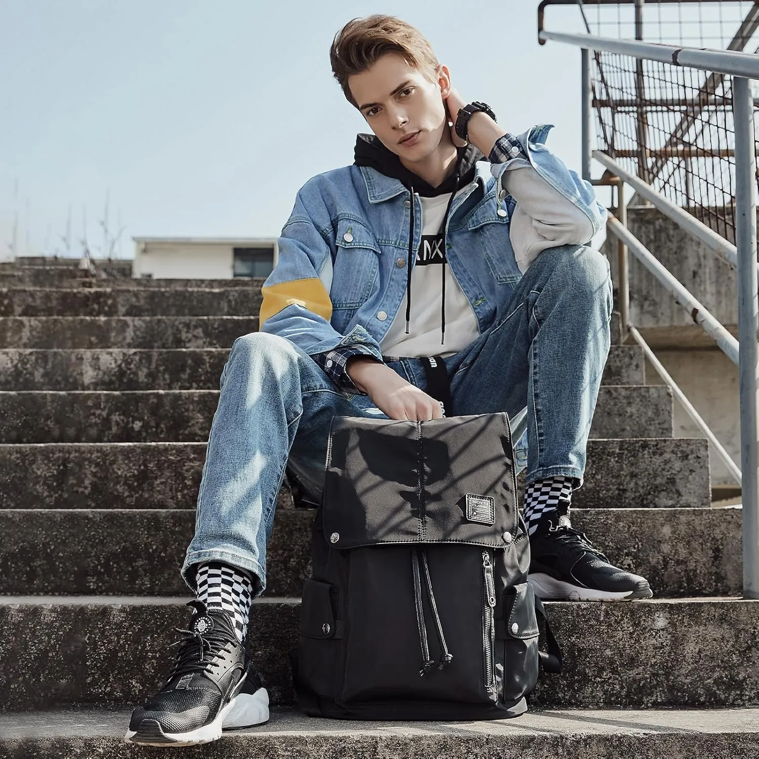 Vintage Backpack Men Fit 15.6 Laptop Waterproof School Bag Casual Suitable Fitness Sports Travel Hiking Work Commuting Class College Bookbag Black