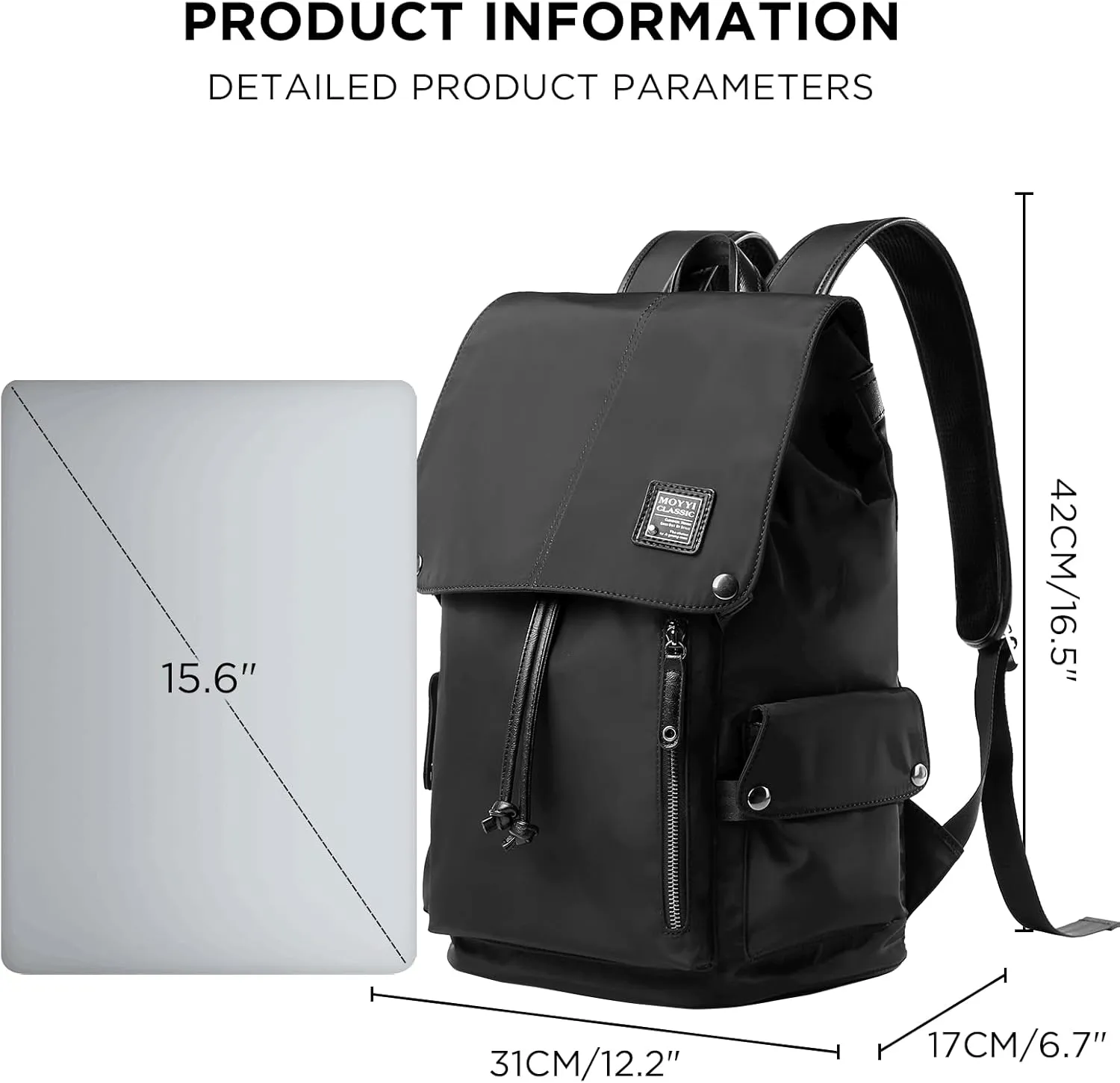 Vintage Backpack Men Fit 15.6 Laptop Waterproof School Bag Casual Suitable Fitness Sports Travel Hiking Work Commuting Class College Bookbag Black