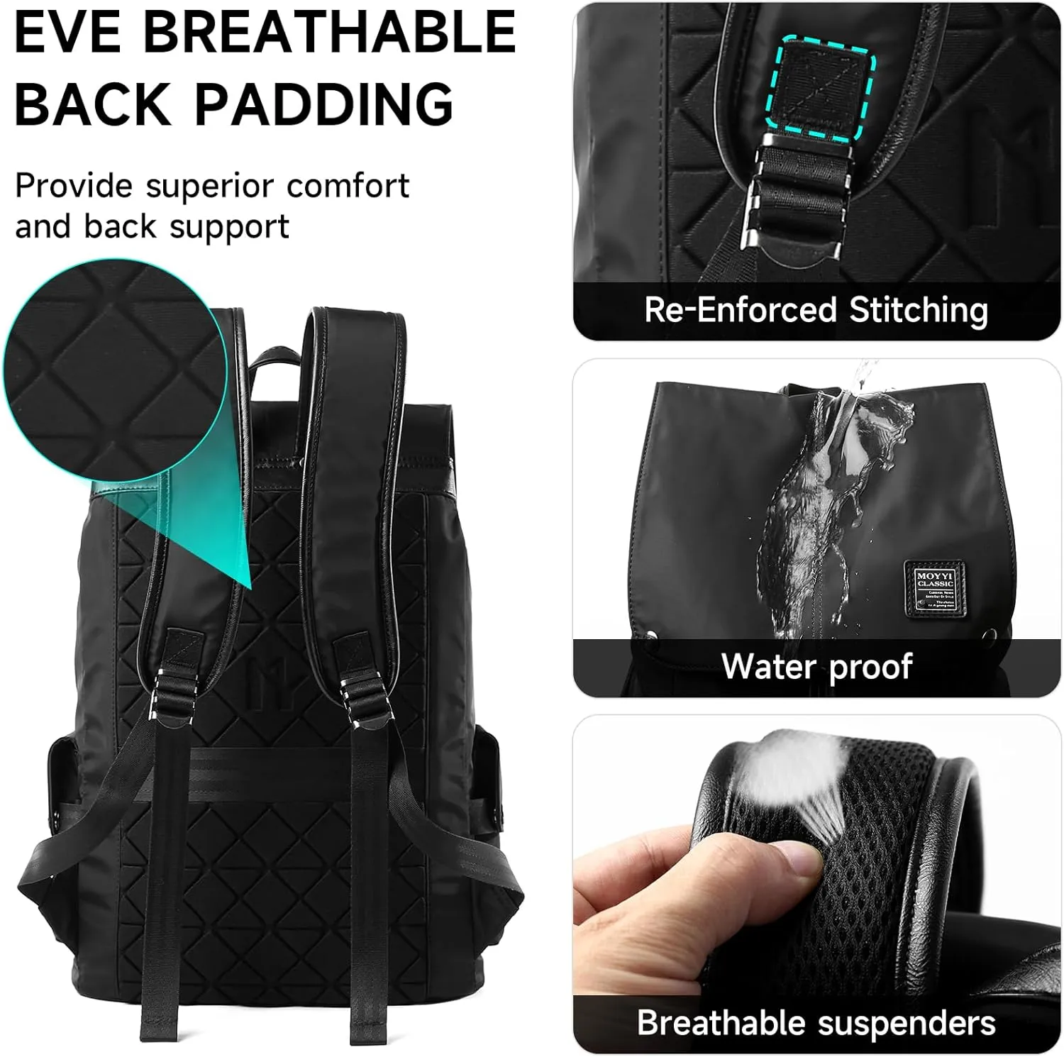 Vintage Backpack Men Fit 15.6 Laptop Waterproof School Bag Casual Suitable Fitness Sports Travel Hiking Work Commuting Class College Bookbag Black