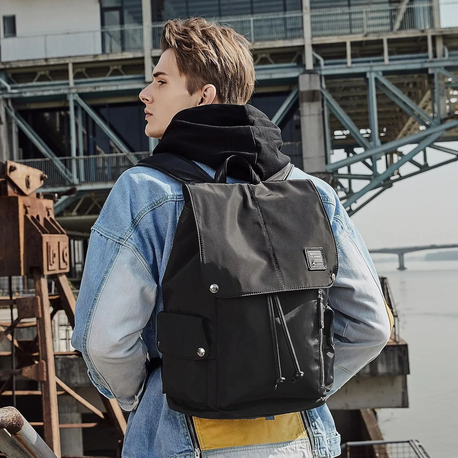 Vintage Backpack Men Fit 15.6 Laptop Waterproof School Bag Casual Suitable Fitness Sports Travel Hiking Work Commuting Class College Bookbag Black