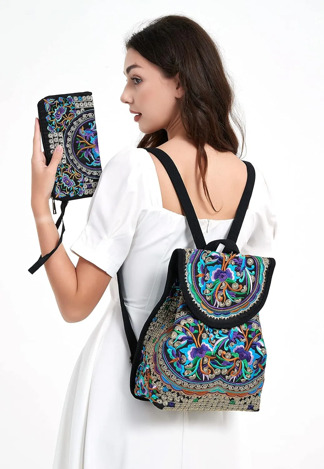 Vintage Embroidered Women Backpacks Boho Backpack Purse Ethnic Travel Shoulder Bag for Women
