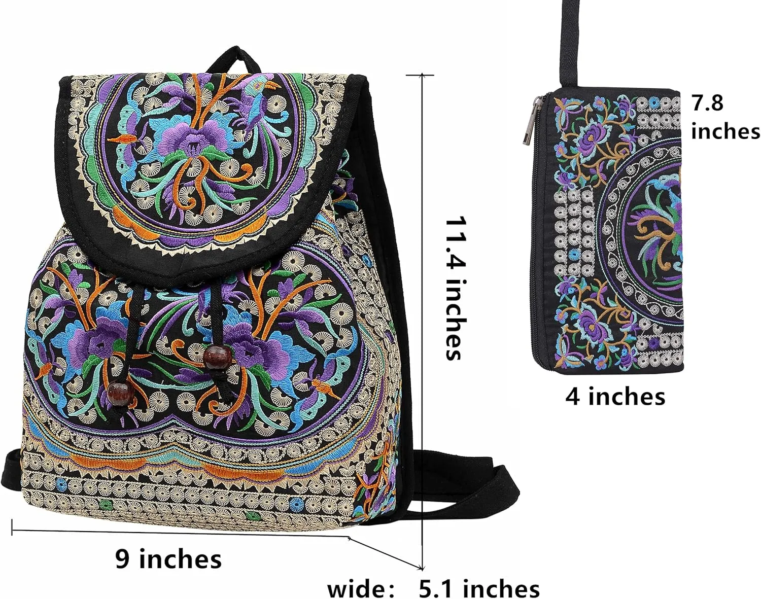 Vintage Embroidered Women Backpacks Boho Backpack Purse Ethnic Travel Shoulder Bag for Women