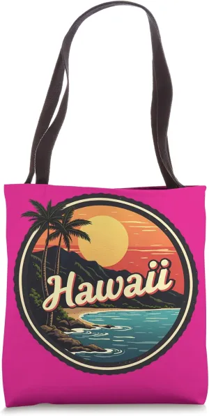 Vintage Hawaii Beach Island Scene Sunset Vacation Souvenir Tote Bag