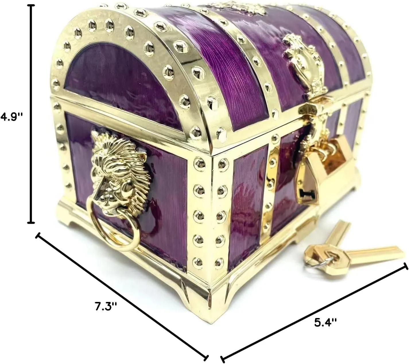 Vintage Metal Jewelry Chest Treasure Trinket Box, Gem Storage Tray Ring Earrings Necklace Keepsake Gift Holder Case Bag for Girls Ladies Women (Large Golden Purple Empty)