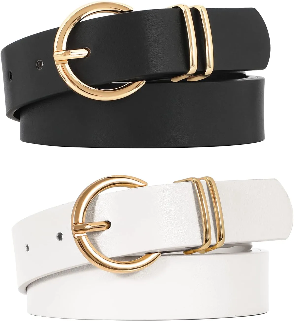 VONMELLI 2 Pack Women's Leather Belts for Jeans Dresses Fashion Gold Buckle Ladies Belt
