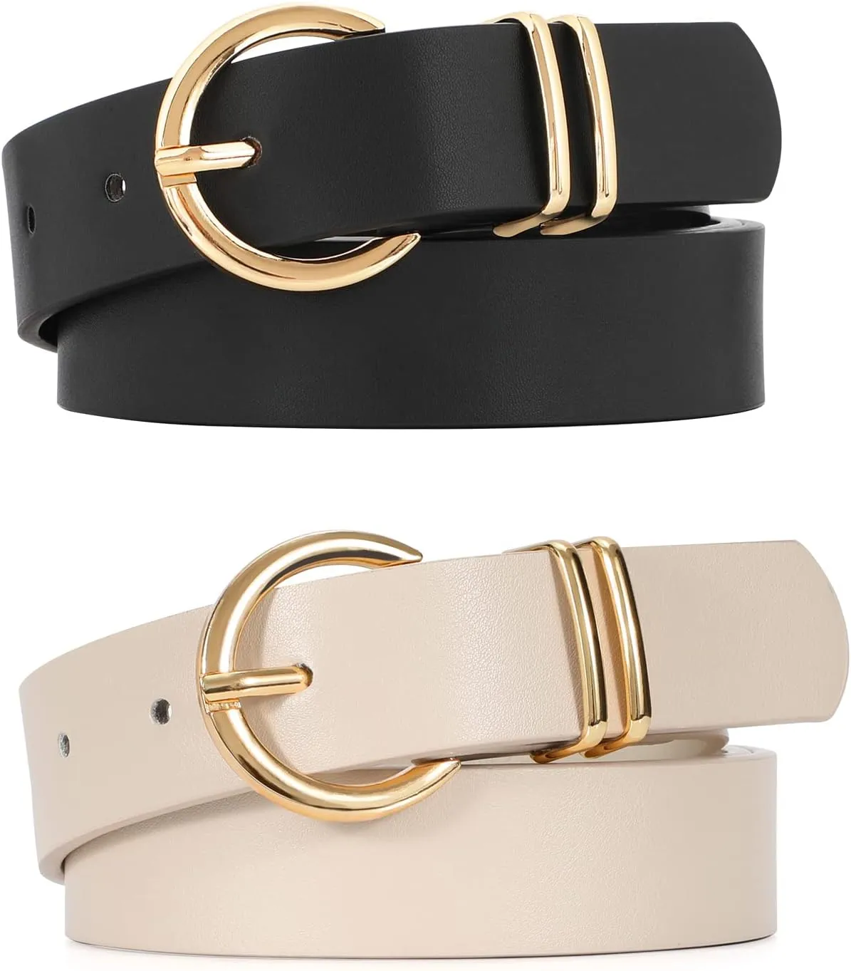 VONMELLI 2 Pack Women's Leather Belts for Jeans Dresses Fashion Gold Buckle Ladies Belt