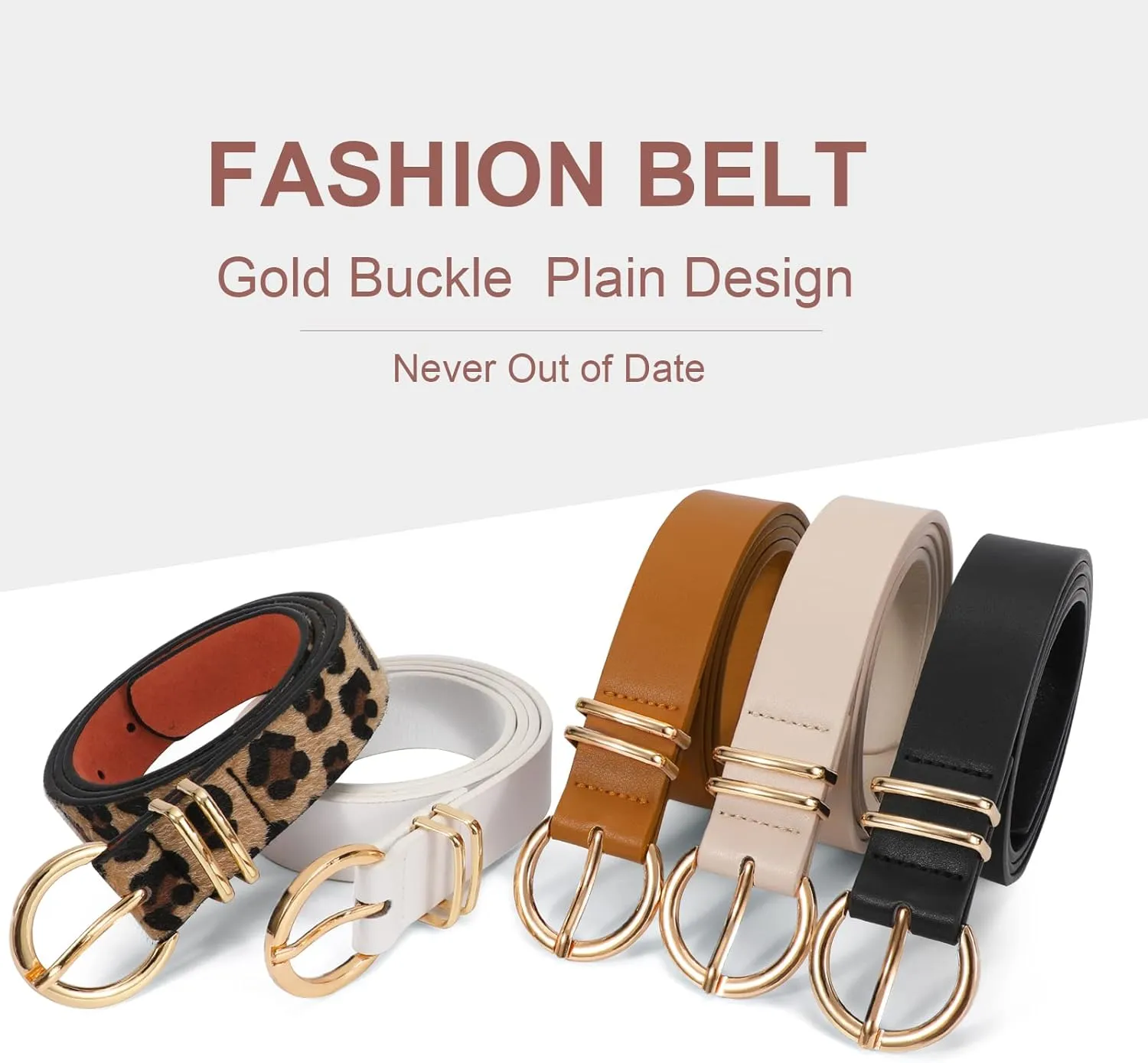 VONMELLI 2 Pack Women's Leather Belts for Jeans Dresses Fashion Gold Buckle Ladies Belt