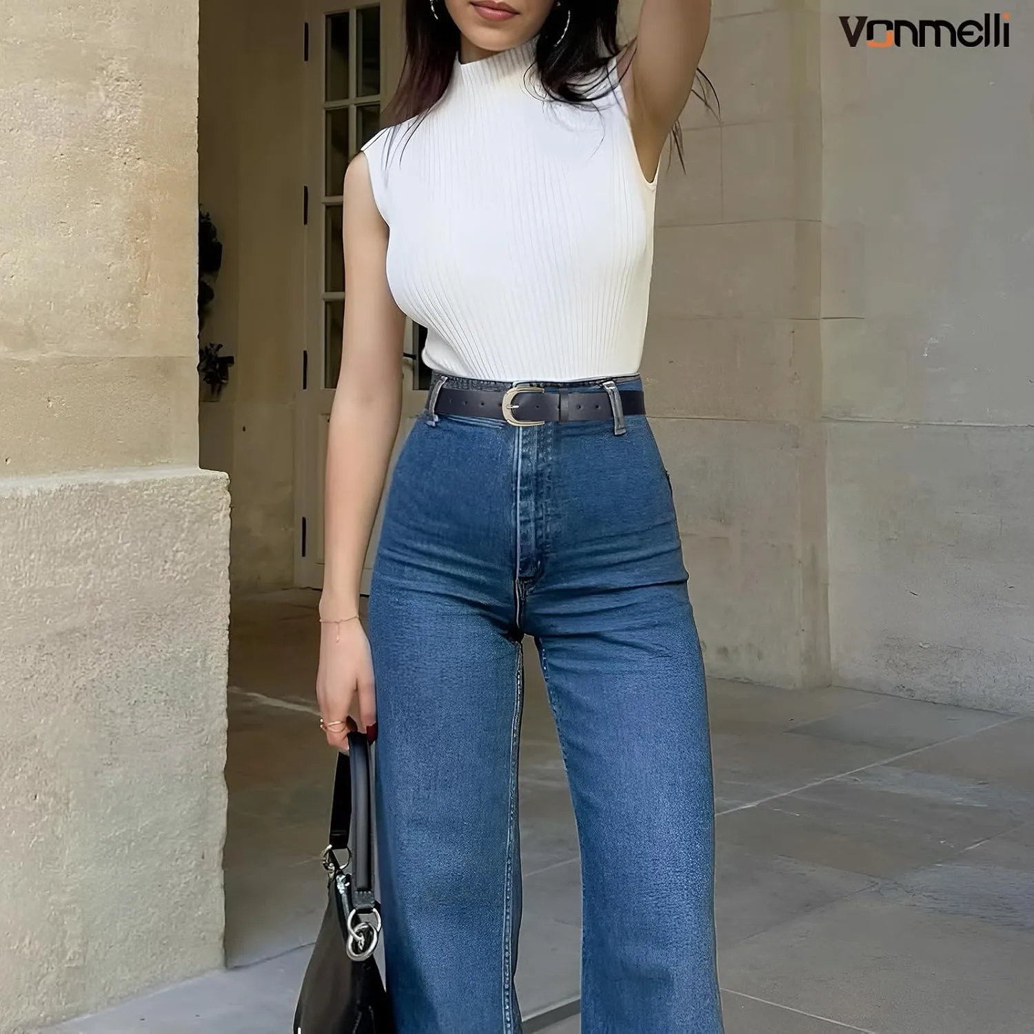VONMELLI Women Leather Belt for Pants Jeans Dresses Ladies Belts with Fashion Gold Silver Buckle