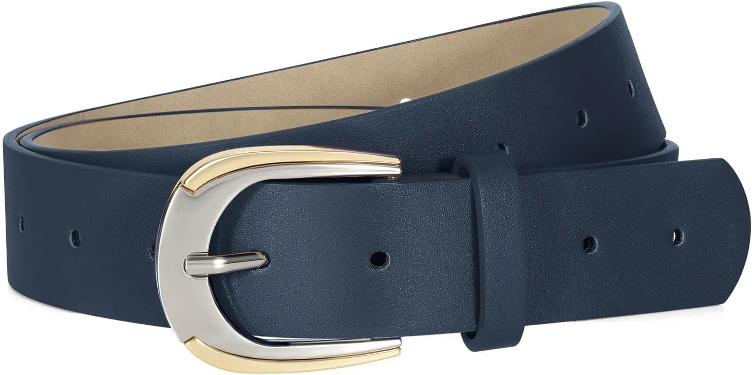 VONMELLI Women Leather Belt for Pants Jeans Dresses Ladies Belts with Fashion Gold Silver Buckle