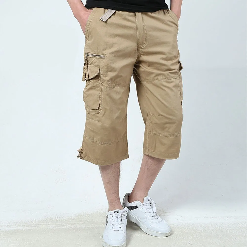 Wenkouban Back To School Male Shorts Multi Pocket Summer Loose Zipper Breeches Khaki Grey Plus Size Short Pant Casual Cotton Black Long Mens Cargo Shorts