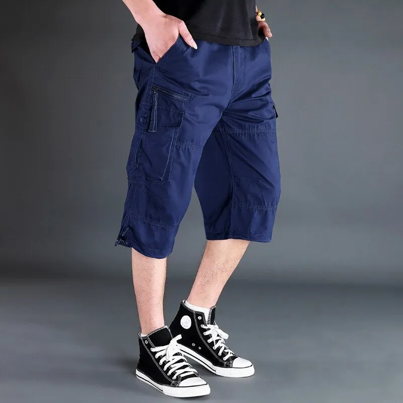 Wenkouban Back To School Male Shorts Multi Pocket Summer Loose Zipper Breeches Khaki Grey Plus Size Short Pant Casual Cotton Black Long Mens Cargo Shorts