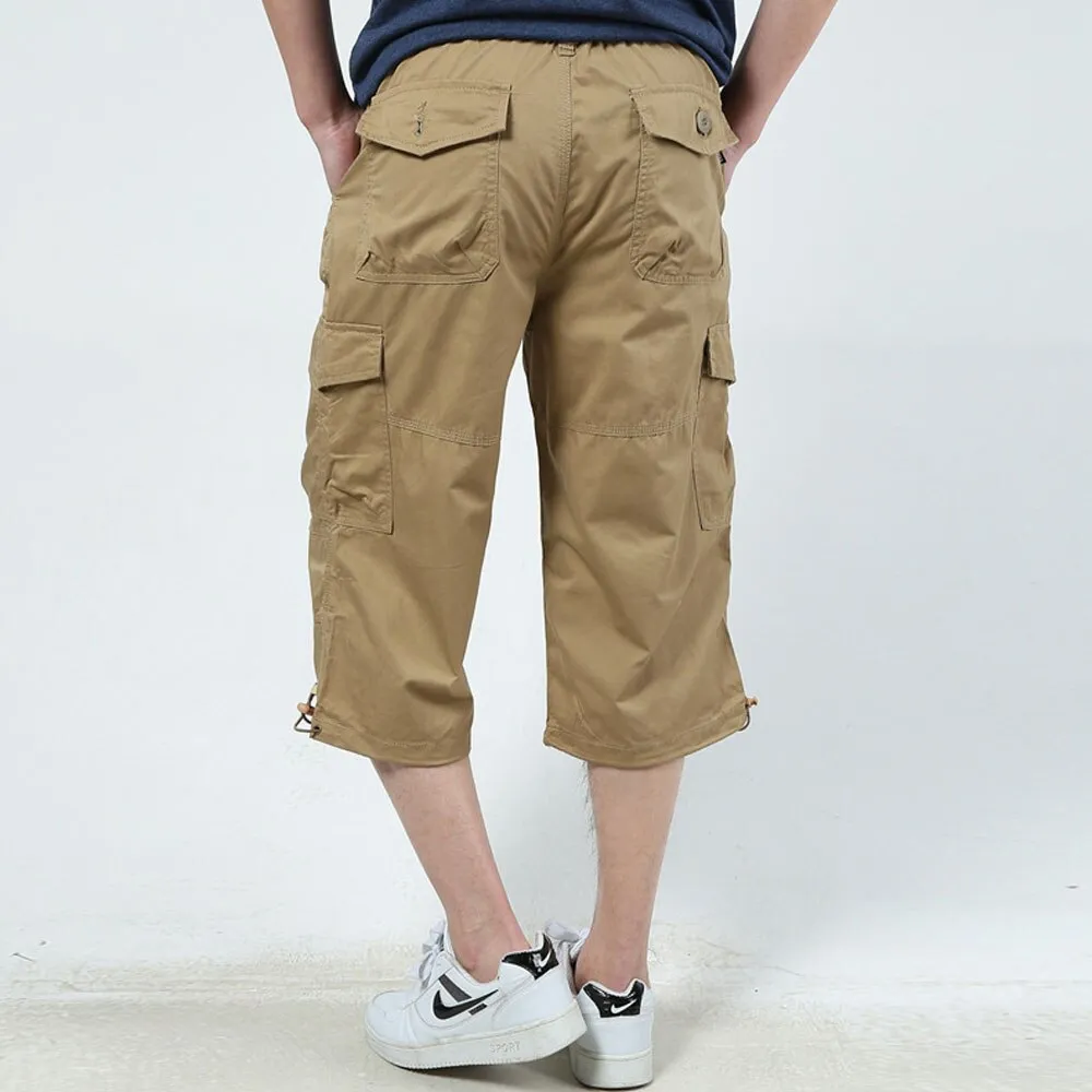 Wenkouban Back To School Male Shorts Multi Pocket Summer Loose Zipper Breeches Khaki Grey Plus Size Short Pant Casual Cotton Black Long Mens Cargo Shorts