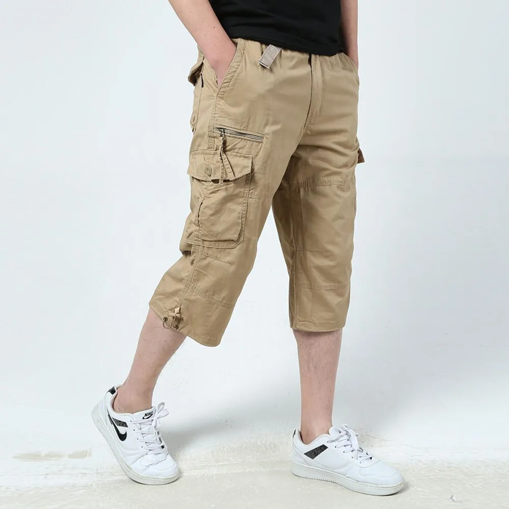 Wenkouban Back To School Male Shorts Multi Pocket Summer Loose Zipper Breeches Khaki Grey Plus Size Short Pant Casual Cotton Black Long Mens Cargo Shorts
