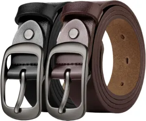 West Leathers [2 Pack Women's Belt, Fashion Cowhide with Pin Buckle Waist Belt for Jeans Pants