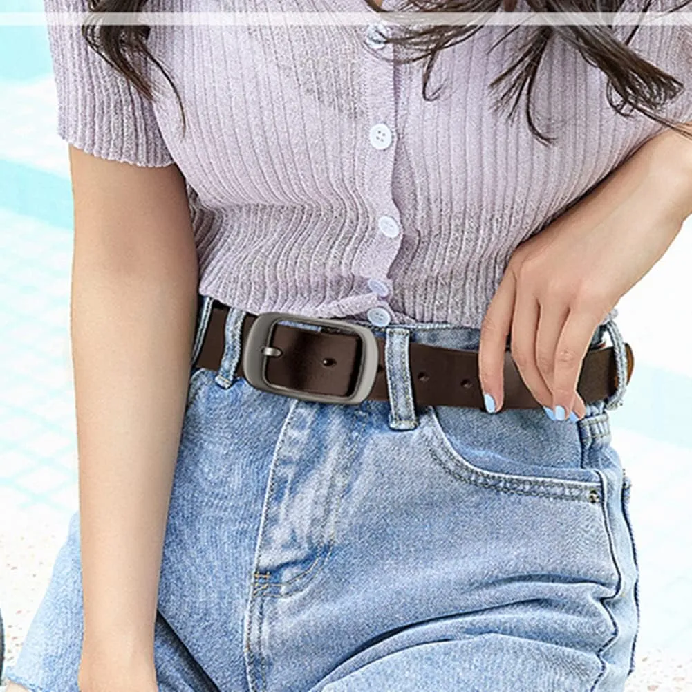 West Leathers [2 Pack Women's Belt, Fashion Cowhide with Pin Buckle Waist Belt for Jeans Pants