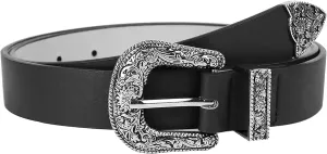 Western-Belt-for-Women-Cowgirl, PU-Leather-Waist-Belts with Vintage-Carved-Buckle and Tips-Ends for Jeans Pants Dresses