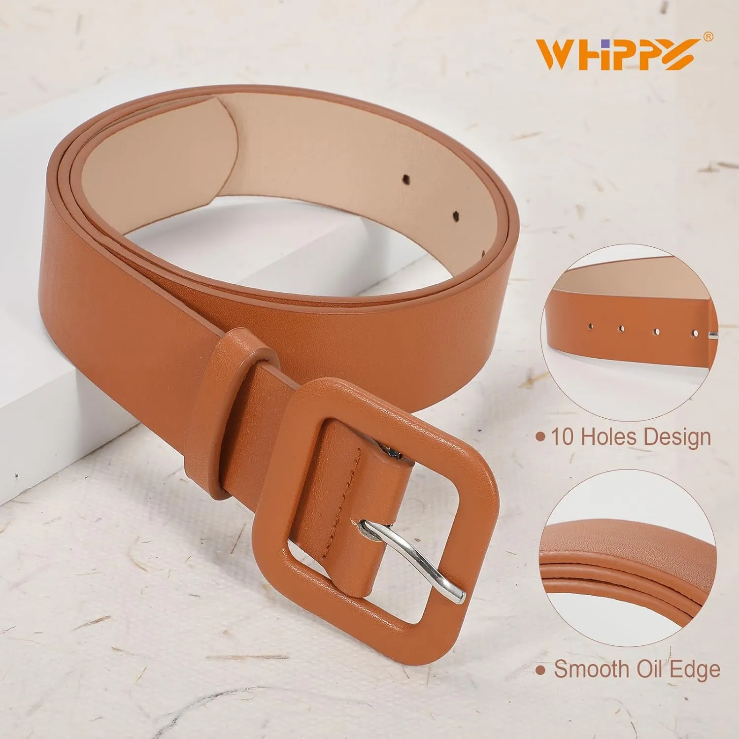WHIPPY Women Leather Belt Candy Color Fashion Square Buckle Belt Ladies Belt for Jeans Pants Dresses