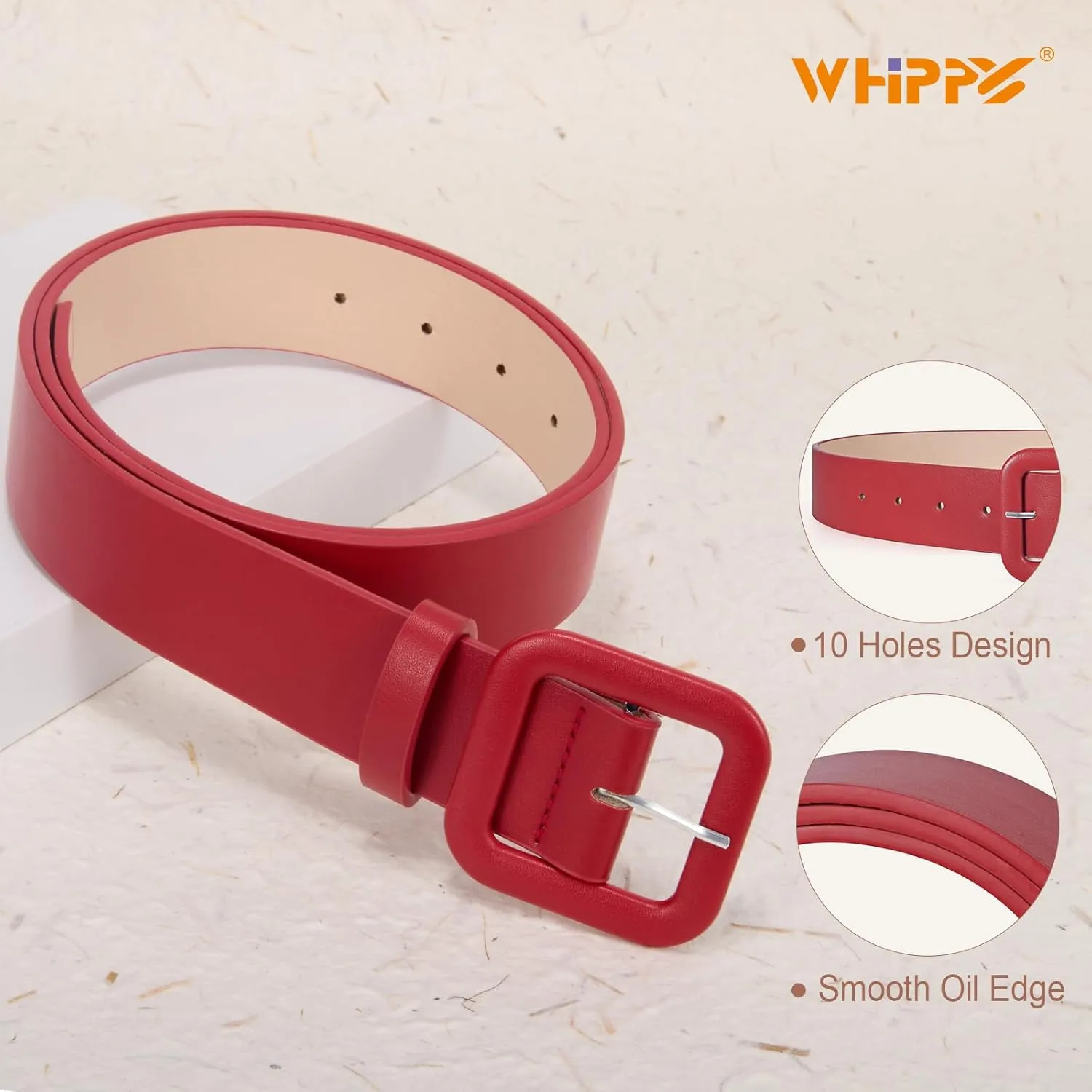 WHIPPY Women Leather Belt Candy Color Fashion Square Buckle Belt Ladies Belt for Jeans Pants Dresses