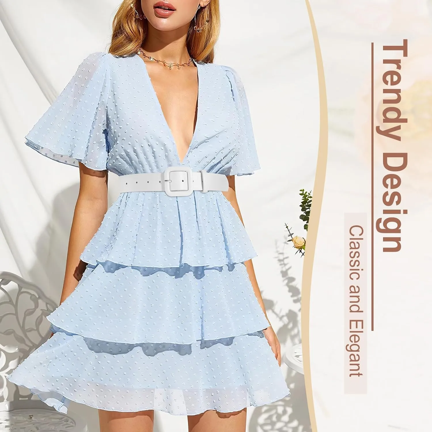 WHIPPY Women Leather Belt Candy Color Fashion Square Buckle Belt Ladies Belt for Jeans Pants Dresses