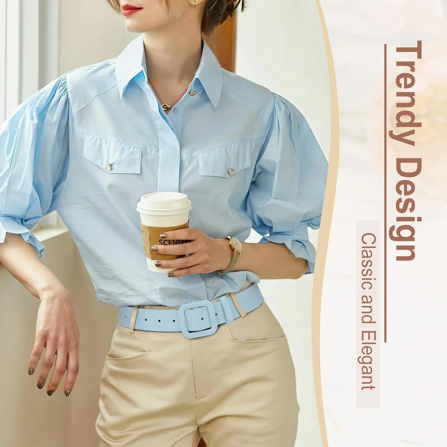 WHIPPY Women Leather Belt Candy Color Fashion Square Buckle Belt Ladies Belt for Jeans Pants Dresses
