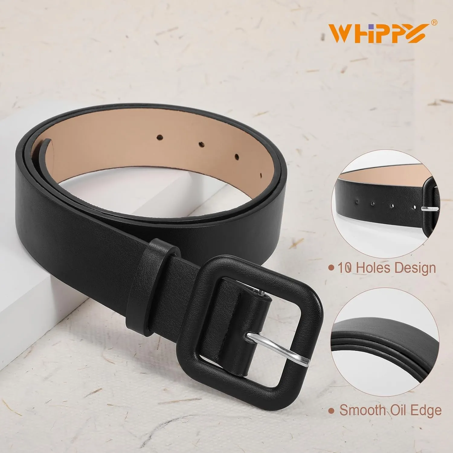 WHIPPY Women Leather Belt Candy Color Fashion Square Buckle Belt Ladies Belt for Jeans Pants Dresses