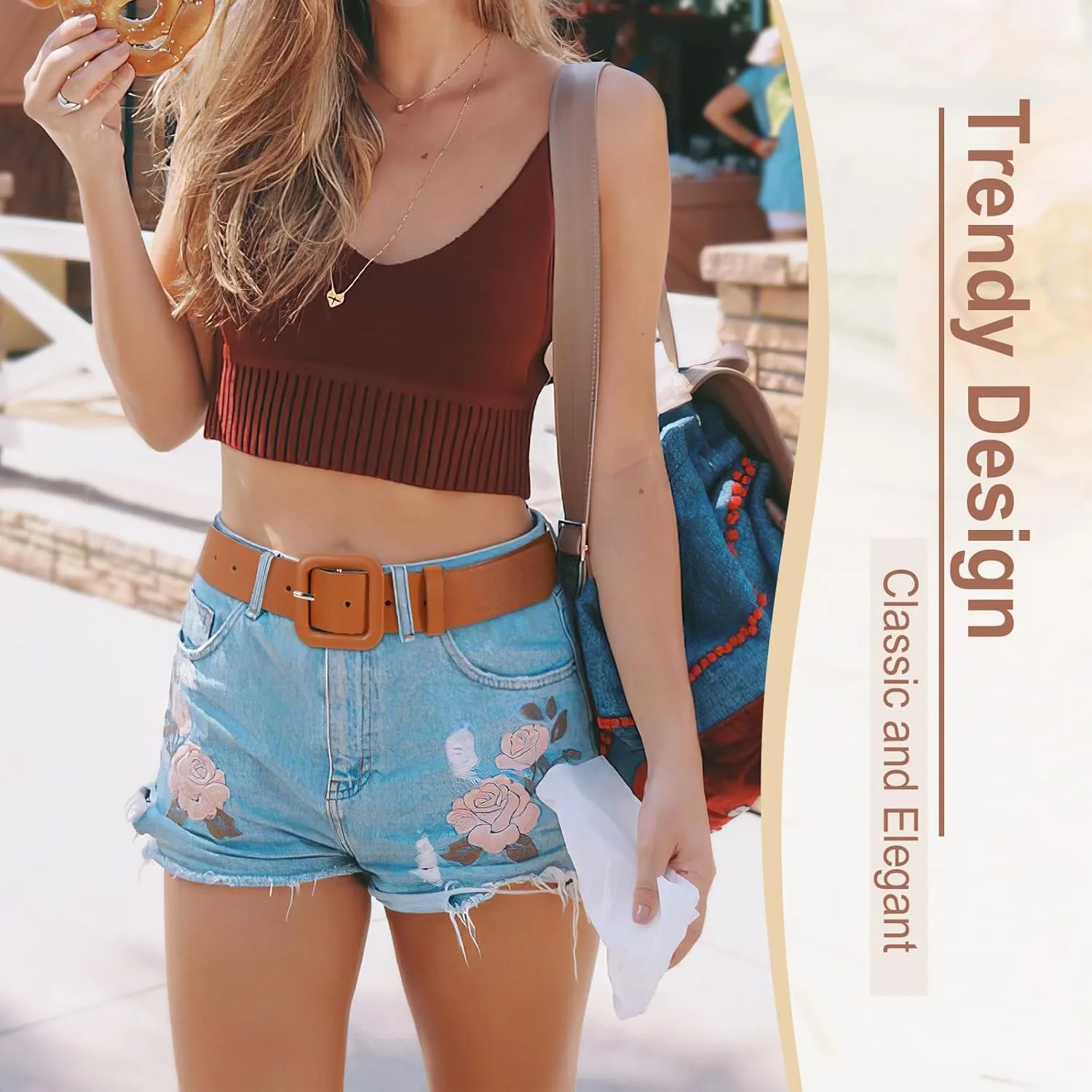 WHIPPY Women Leather Belt Candy Color Fashion Square Buckle Belt Ladies Belt for Jeans Pants Dresses