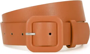 WHIPPY Women Leather Belt Candy Color Fashion Square Buckle Belt Ladies Belt for Jeans Pants Dresses