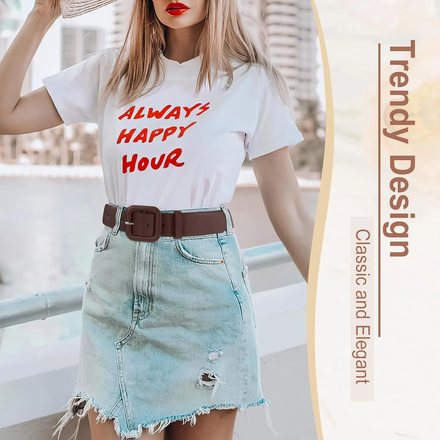 WHIPPY Women Leather Belt Candy Color Fashion Square Buckle Belt Ladies Belt for Jeans Pants Dresses