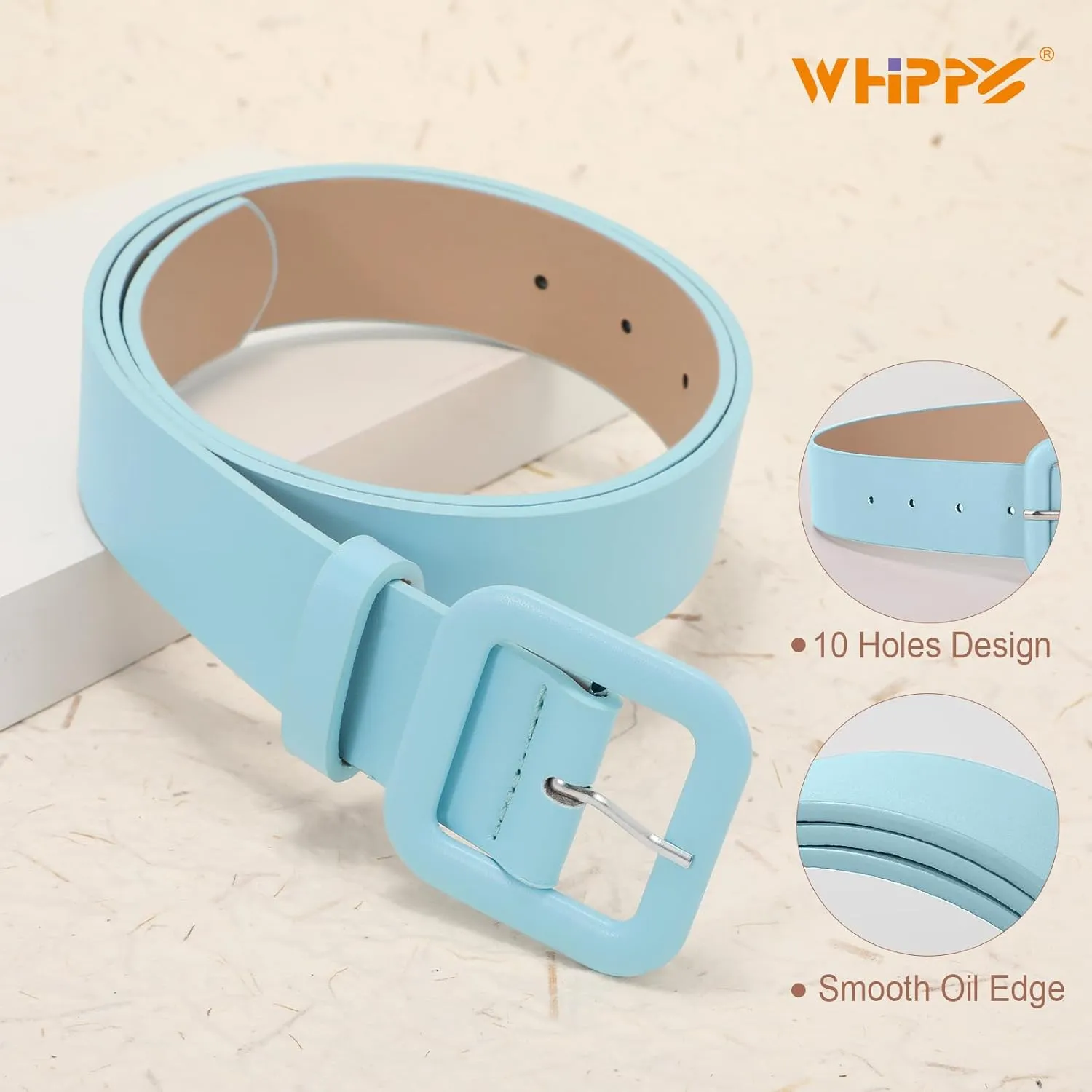 WHIPPY Women Leather Belt Candy Color Fashion Square Buckle Belt Ladies Belt for Jeans Pants Dresses