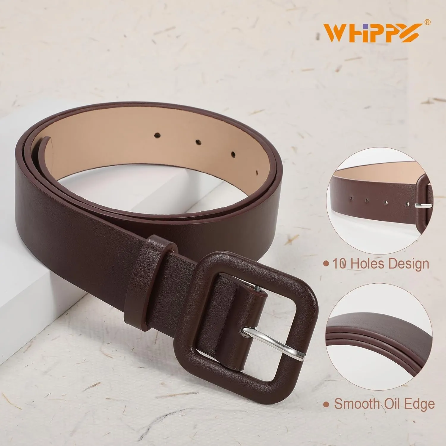 WHIPPY Women Leather Belt Candy Color Fashion Square Buckle Belt Ladies Belt for Jeans Pants Dresses