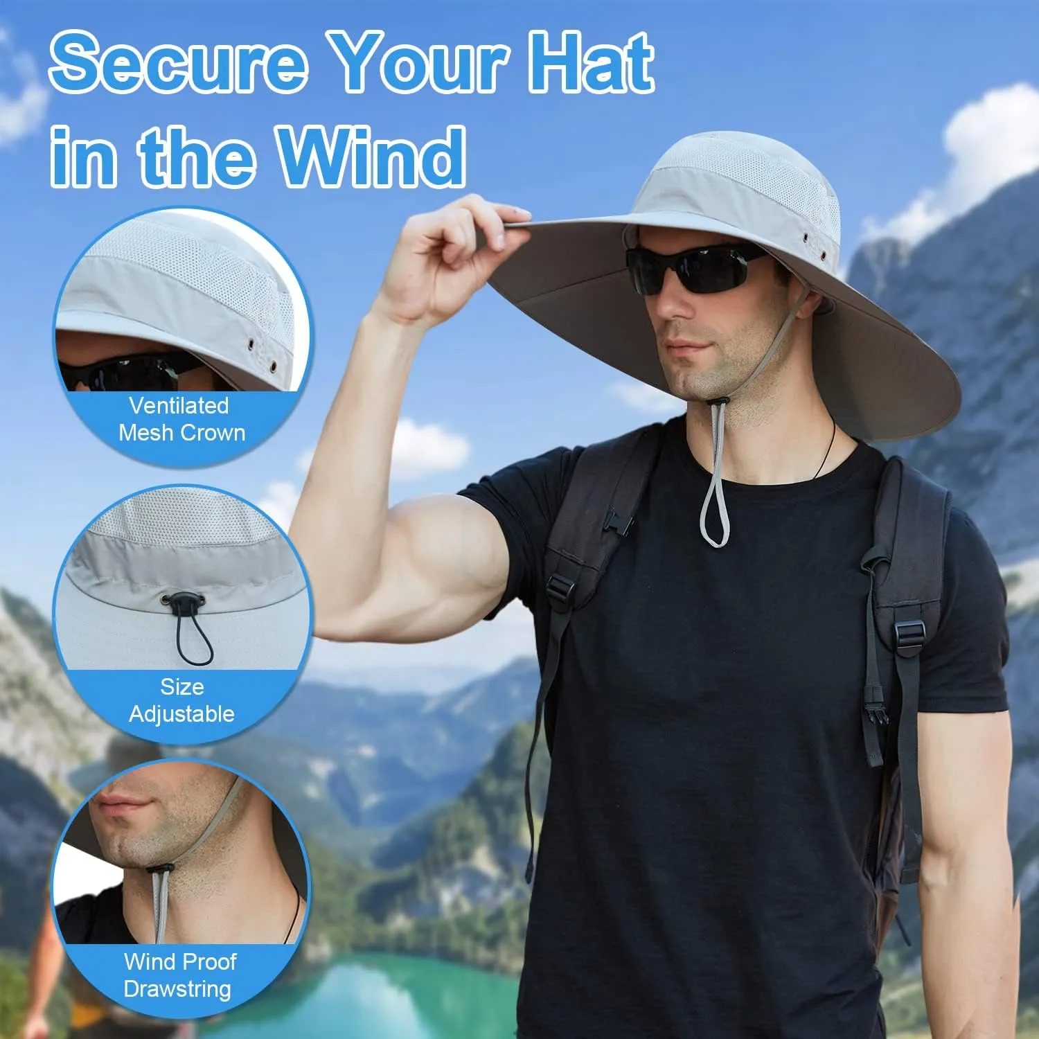Wide Brim Sun Hat for Men Women UV Protection Ventilated Summer Hats for Fishing Hiking Garden Beach