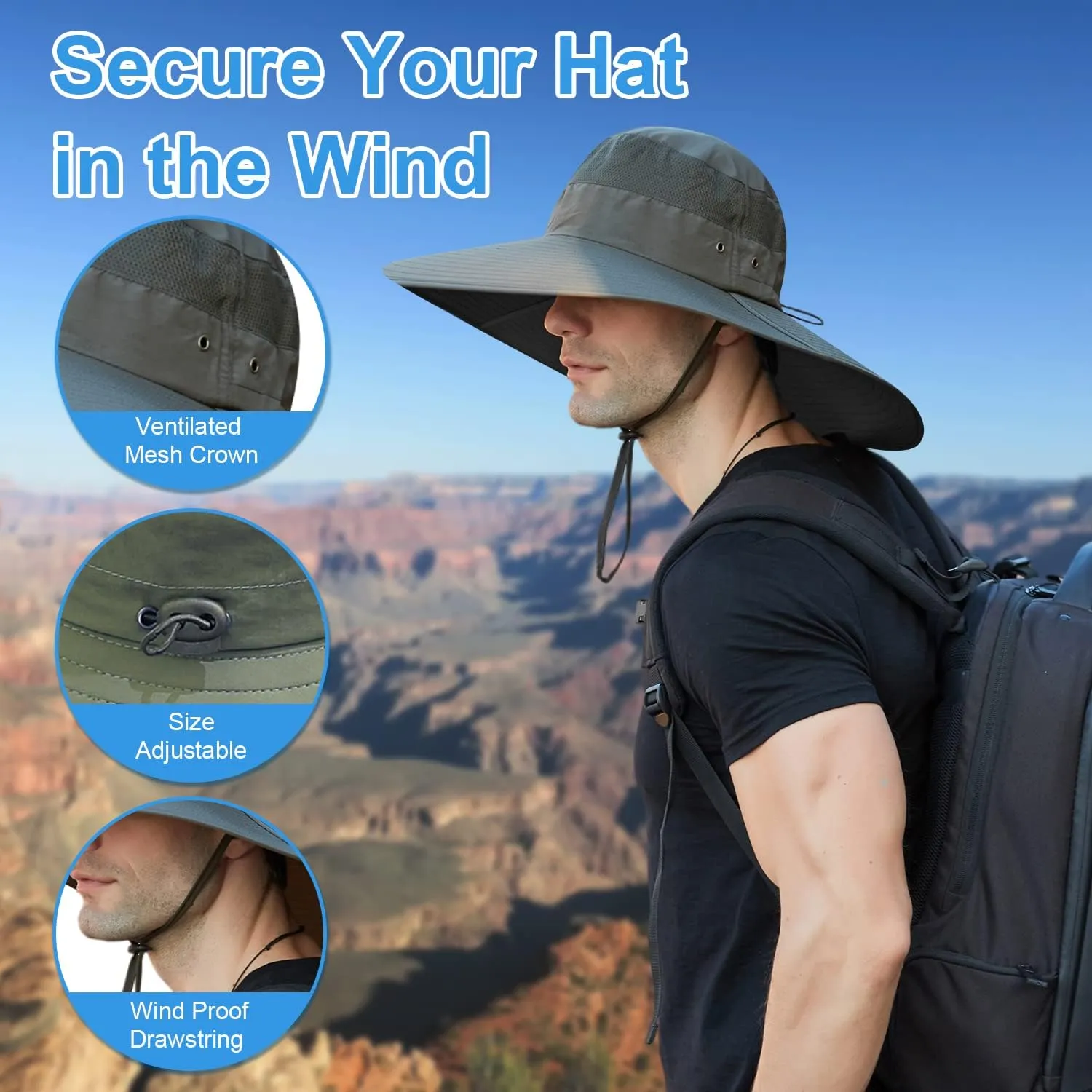 Wide Brim Sun Hat for Men Women UV Protection Ventilated Summer Hats for Fishing Hiking Garden Beach