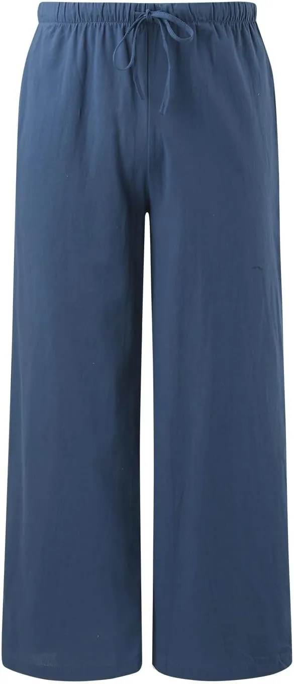 Wide Leg Linen Pants for Women Summer Flowy Palazzo Pants Comfy Elastic High Waist Casual Beach Trousers Pockets 2025
