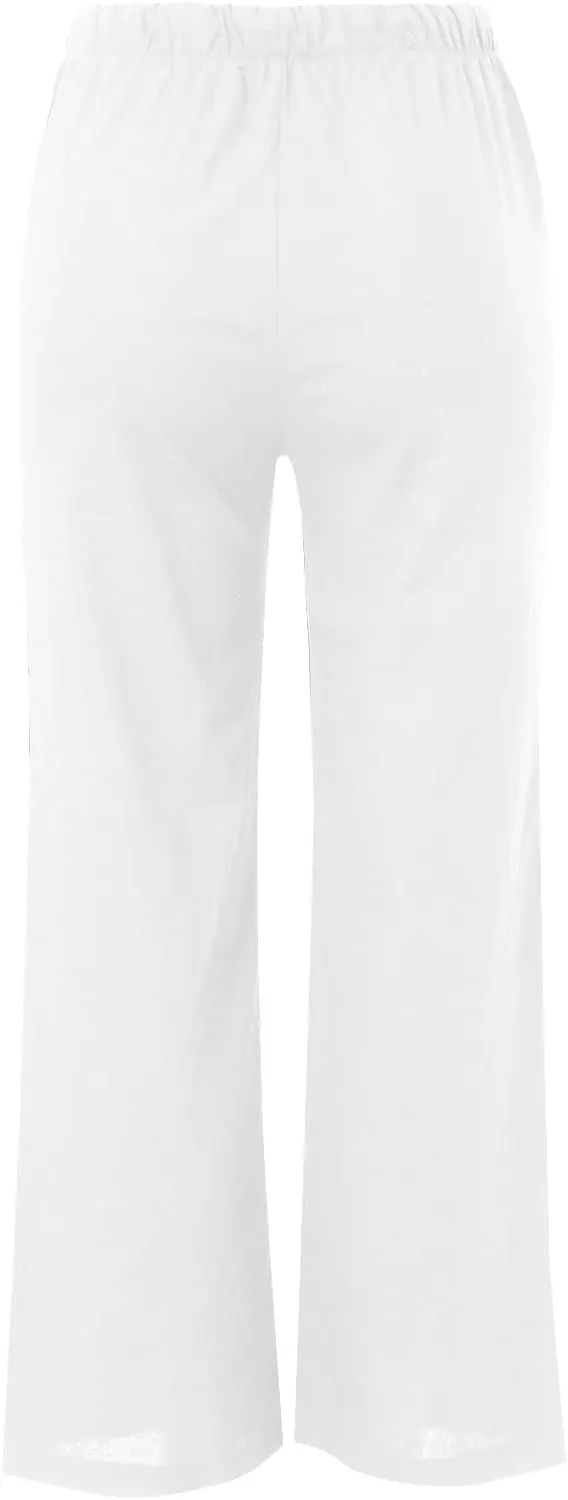 Wide Leg Linen Pants for Women Summer Flowy Palazzo Pants Comfy Elastic High Waist Casual Beach Trousers Pockets 2025