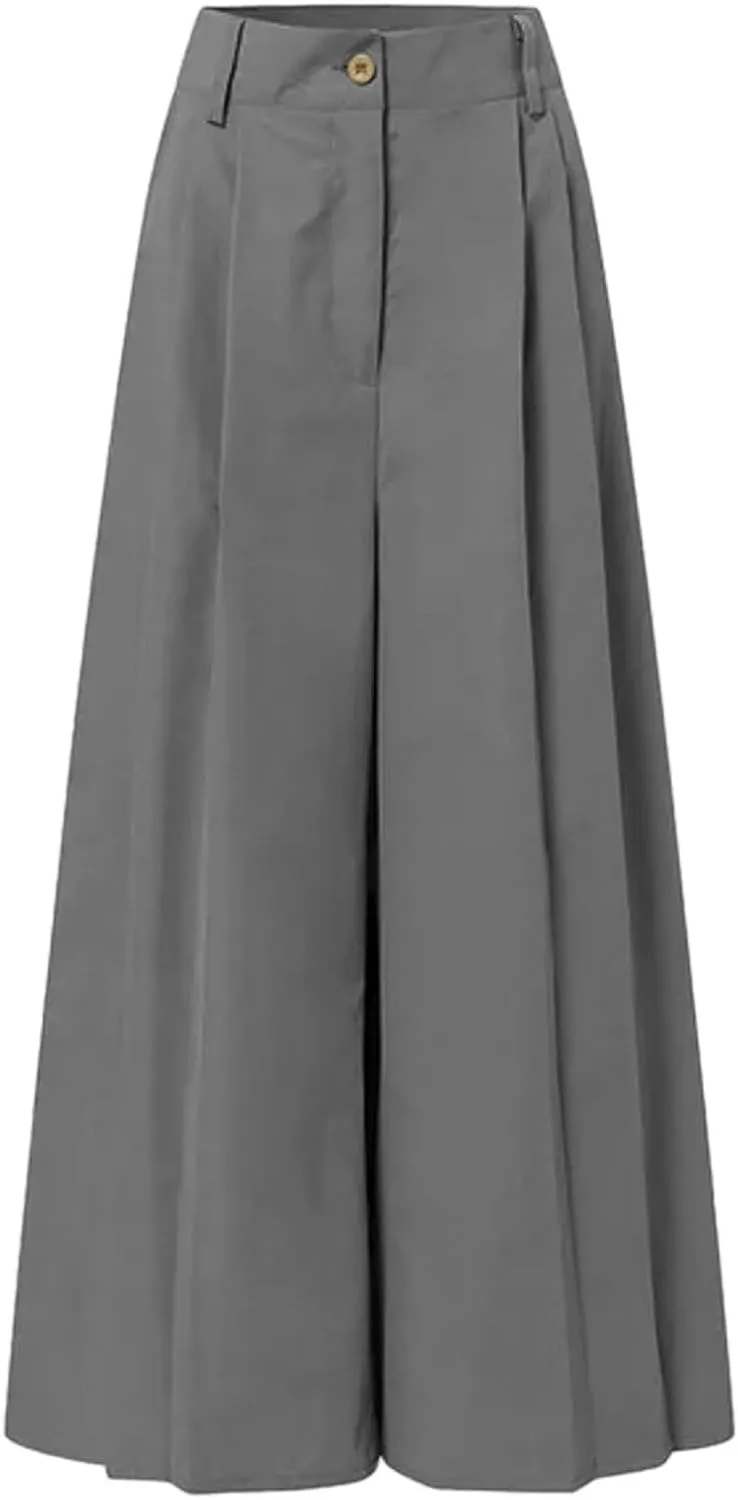 Wide Leg Pants for Womens Summer Elastic High Waist Palazzo Pants Flowy Baggy Comfy Casual Trousers Pockets 2025